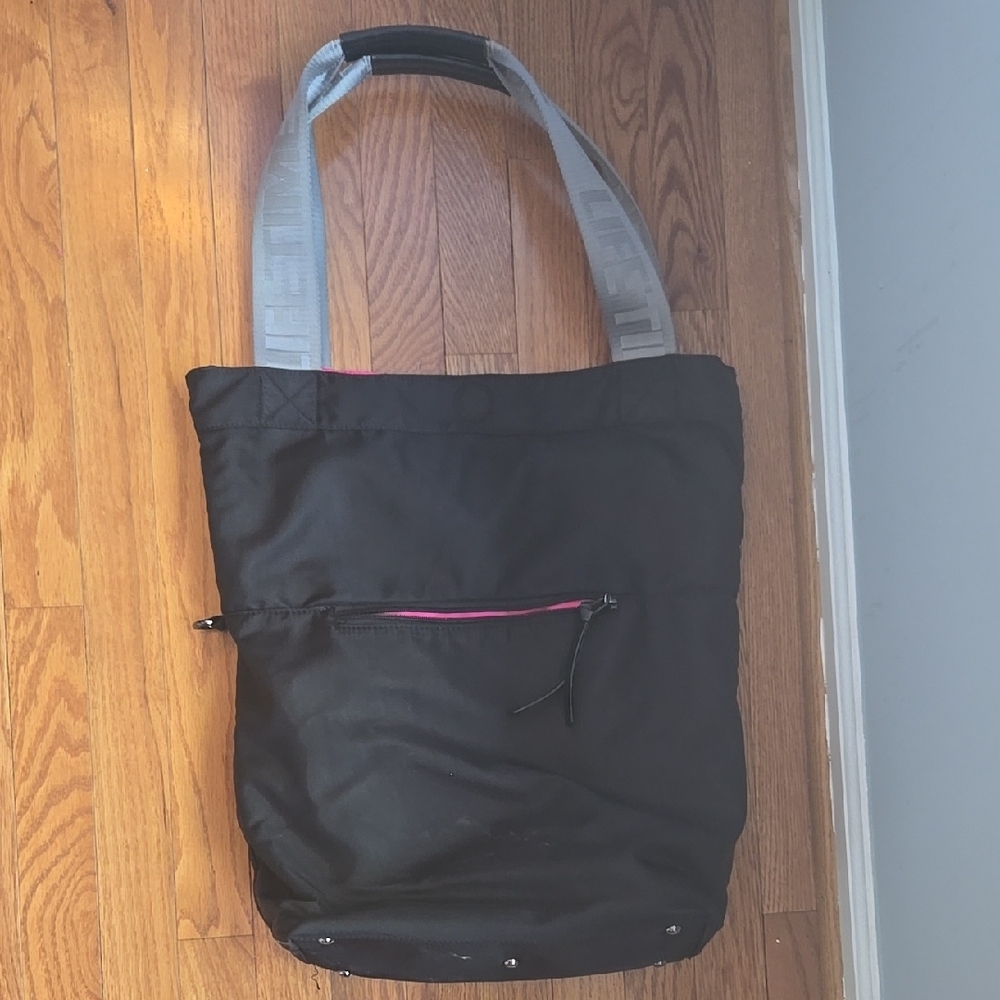 Lifetime Black Tote Bag with Gray Straps